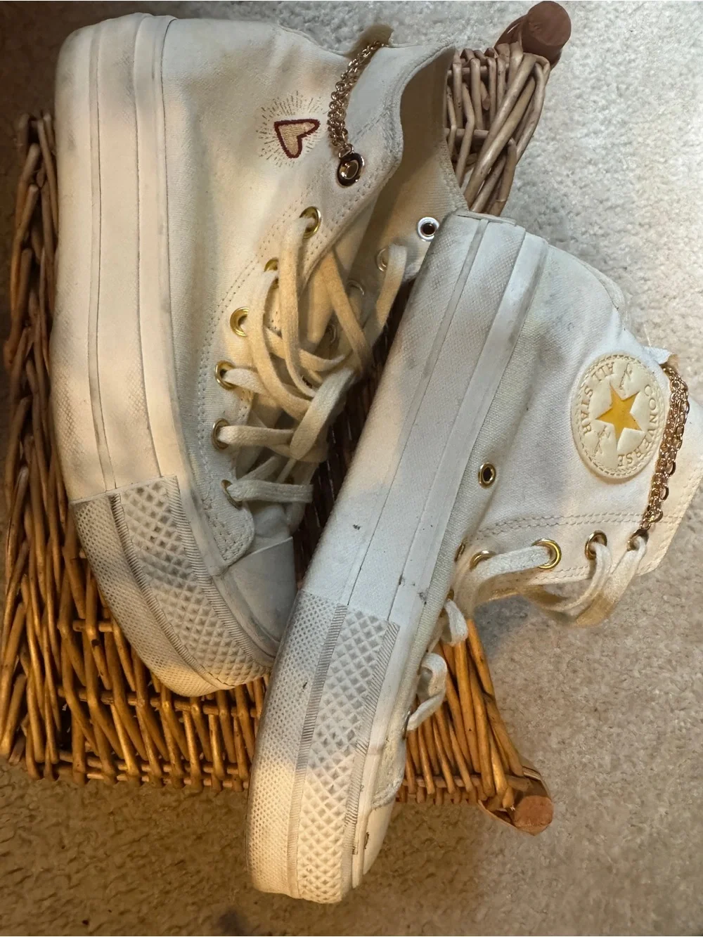 Converse Kids High-Top Sneakers in Cream with Gold Accents